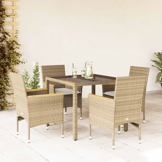 vidaXL 5-delige Tuinset met kussens poly rattan en glas beige, foto 2