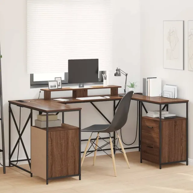 vidaXL Bureau Bruin Eiken Bewerkt hout 182 x 101 x 87,5 cm, foto 2
