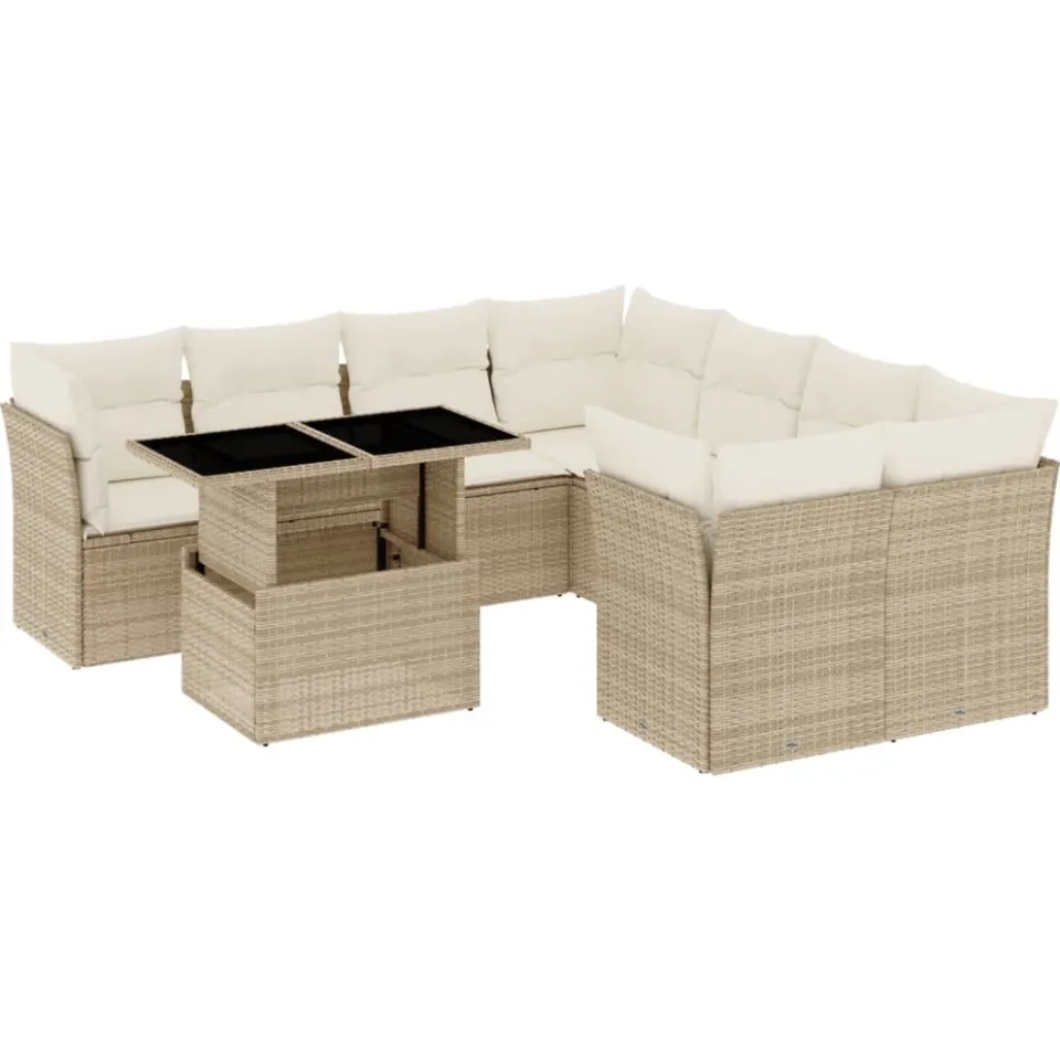 vidaXL 9-delige Loungeset met kussens poly rattan beige, foto 3