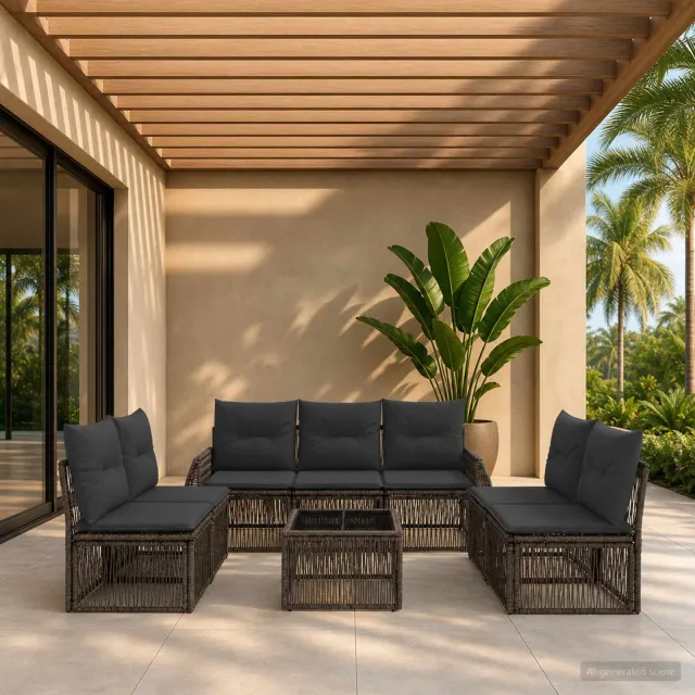 vidaXL Tuinbankenset 8 st Grijs en Donkergrijs poly rattan
