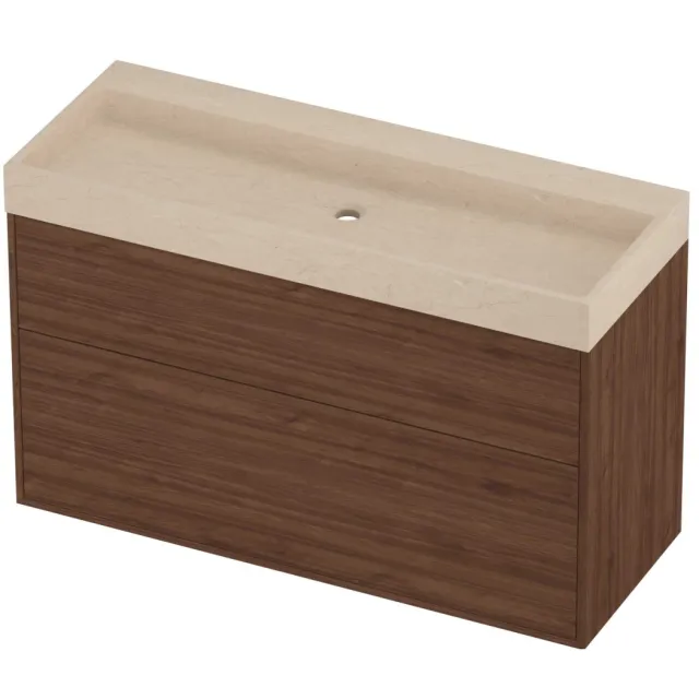 Proline Evoli Badmeubelset Hardsteen Loft In Kader 120x46x75 cm Sand Stone Indian Walnut Houtlook