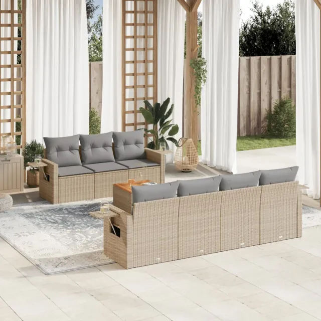 vidaXL 8-delige Loungeset met kussens poly rattan gemengd beige, foto 2