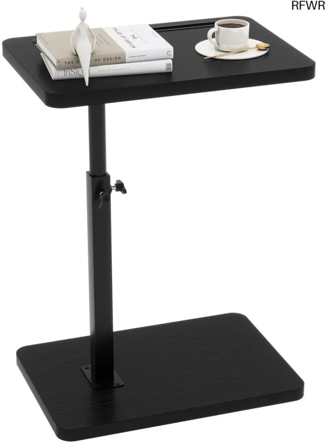 RFWR Moderne C-vormige bijzettafel met draaibaar en verstelbaar design voor kleine ruimtes Zwart