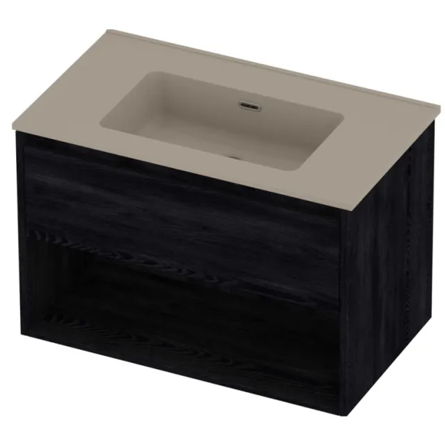 Proline Tribute Badmeubelset Porselein Elegant Schap 80x46x54 cm Mat Crème Cotton Black Oak Eiken