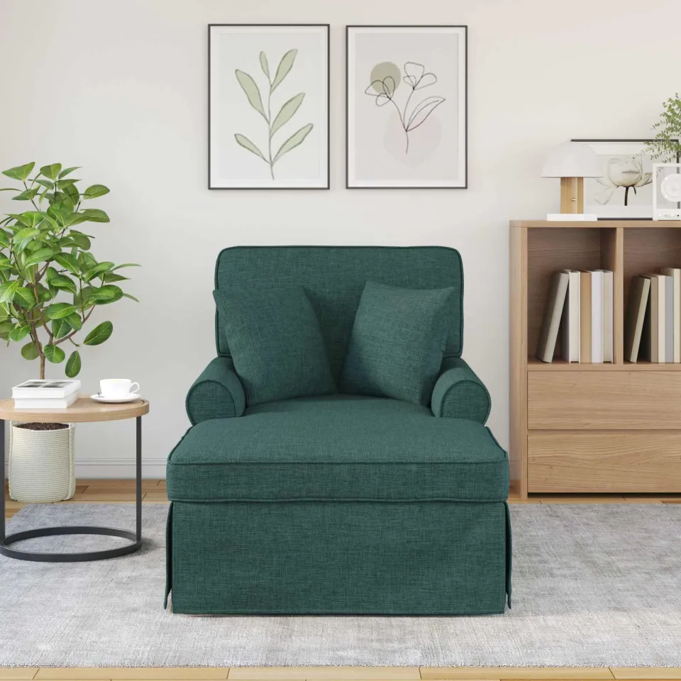 vidaXL Chaise Lounge met Rok 3 st Donkergroen Stof 91 x 157 x 91 cm groen, foto 3