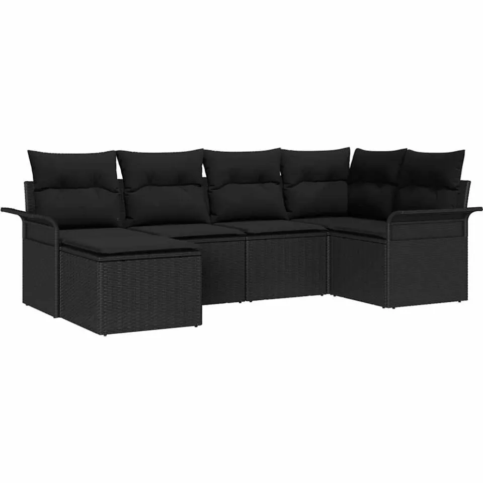vidaXL Tuin Sofa Set 6 st Zwart poly rattan