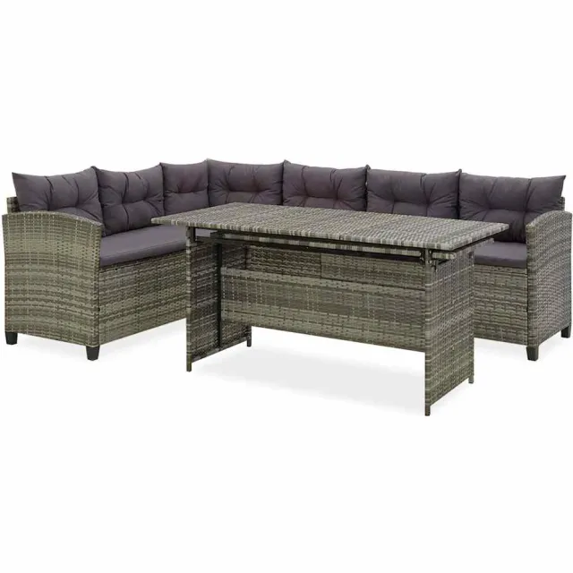 vidaXL 2-delige Loungeset met kussens poly rattan grijs