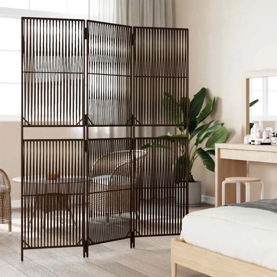 vidaXL Kamerscherm 3 panelen poly rattan bruin, foto 3