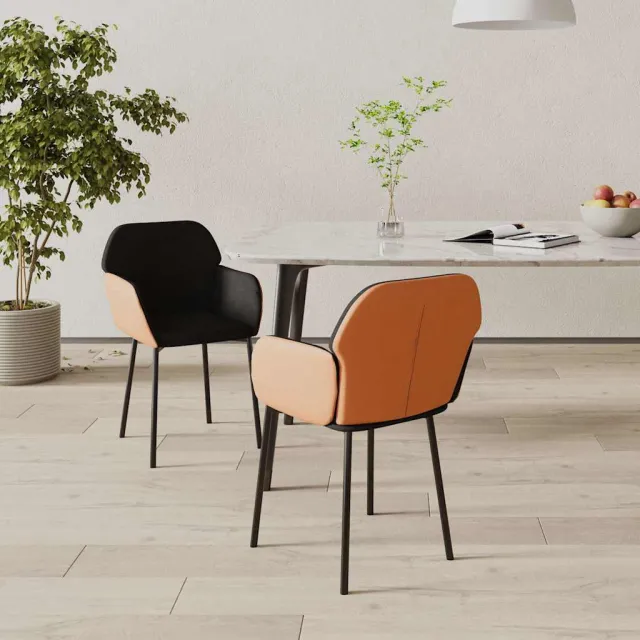 vidaXL Eetkamerstoelen 2 st stof en kunstleer zwart, foto 2