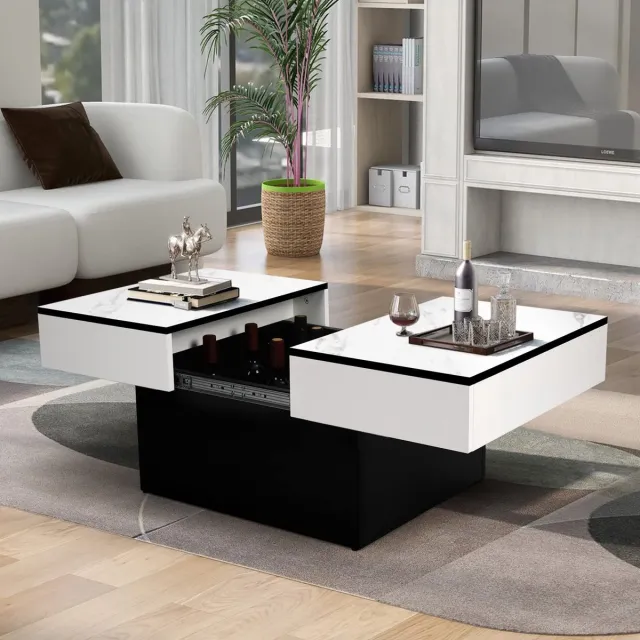 VOWNER Salontafel, Moderne Salontafel, Uitschuifbaar Bureau Wit