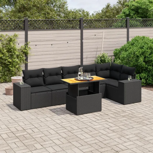 vidaXL 7-delige Loungeset met kussens poly rattan zwart, foto 2
