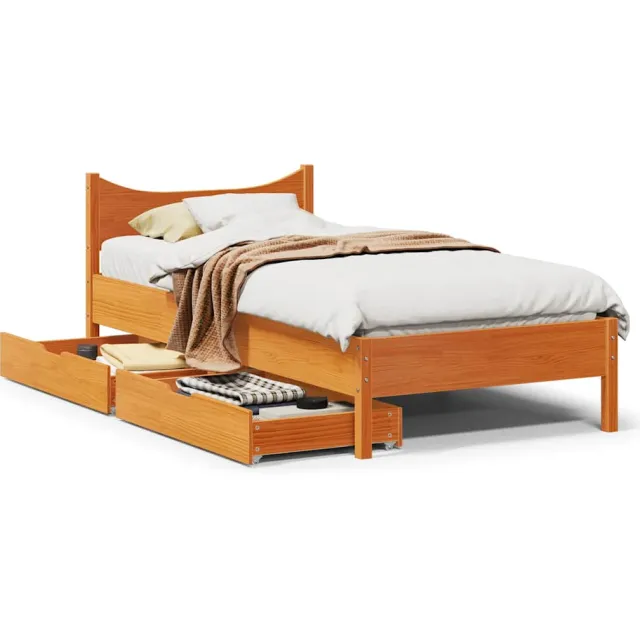 vidaXL Bedframe met lades massief grenenhout wasbruin 100x200 cm