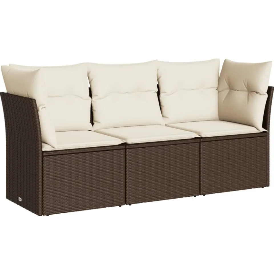 vidaXL 3-delige Loungeset met kussens poly rattan bruin, foto 3