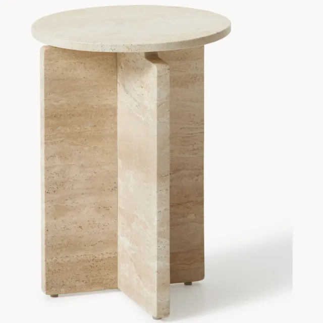 Westwing Collection Ronde bijzettafel Marisa van travertijn Beige