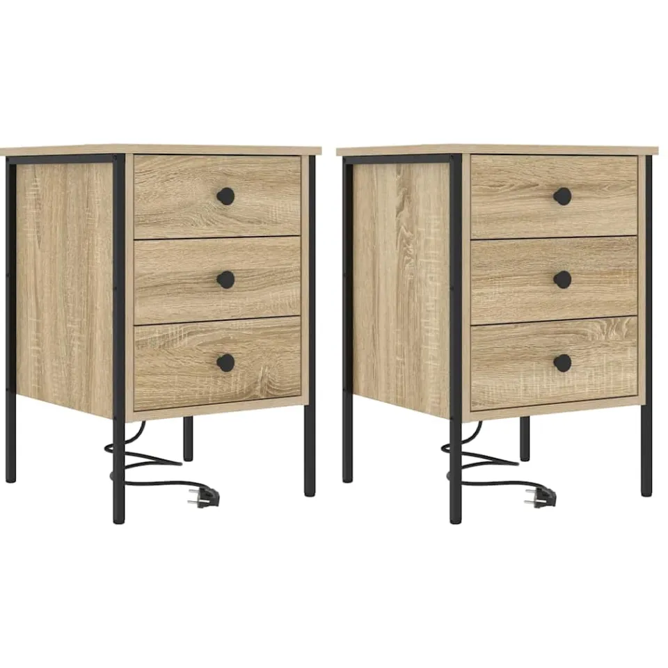 vidaXL Nachtkastje 2 st Sonoma Eiken 42 x 41 x 61 cm Bewerkt hout, foto 3