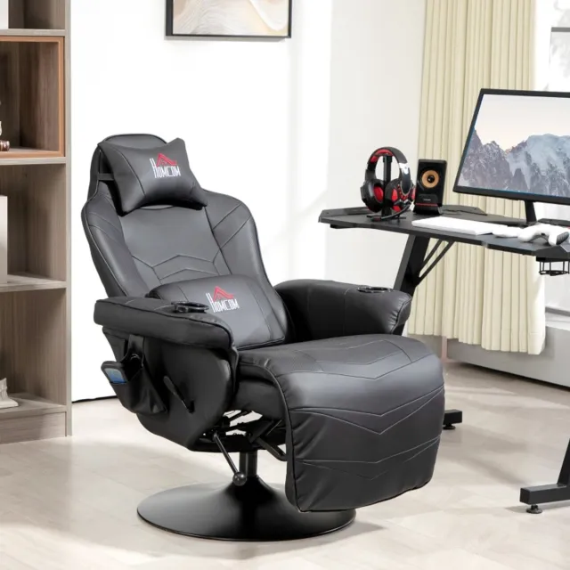 OKWISH Gamingstoel – 79,5 x 82,5 x 111,5 cm – Met Massagefunctie, Verstelbare Rugleuning En Voetsteun – Voor Gamen En Ontspannen – Kunstleer – Zwart