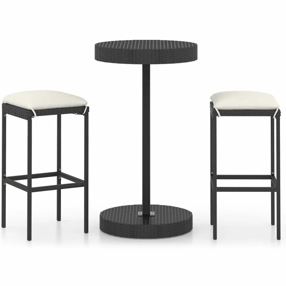 vidaXL 3-delige Tuinbarset met kussens poly rattan zwart, foto 4