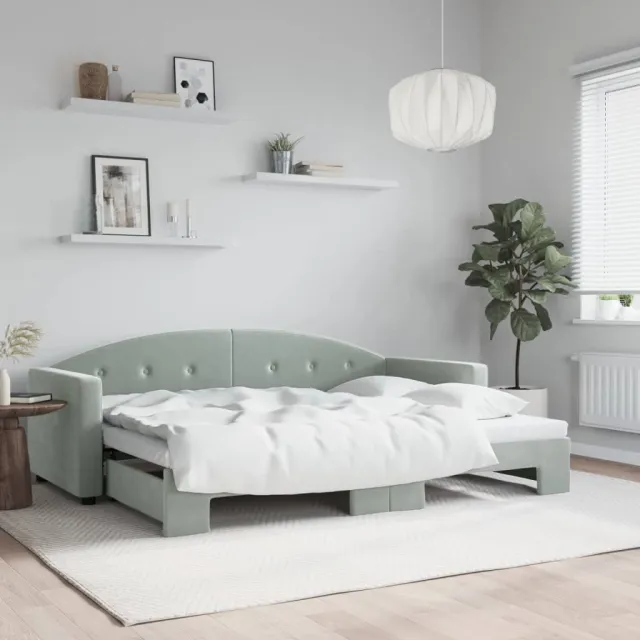 vidaXL Slaapbank met onderschuifbed 80x200 cm fluweel lichtgrijs grijs