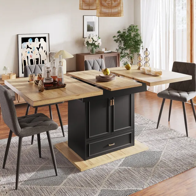 KOMHTOM Uitschuifbare Eettafel - Houten Tafel - 110-140 x 80 x 75 cm - Voor Keuken, Eetkamer, Terras en Woonkamer - Geschikt voor 6 Personen Natuurlijk hout