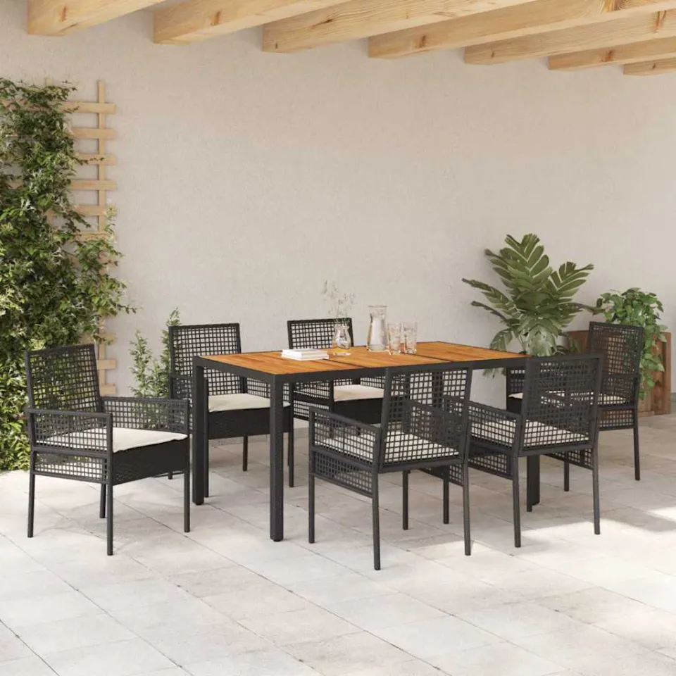 vidaXL Tuin eettafelset 7 st Zwart poly rattan, foto 3