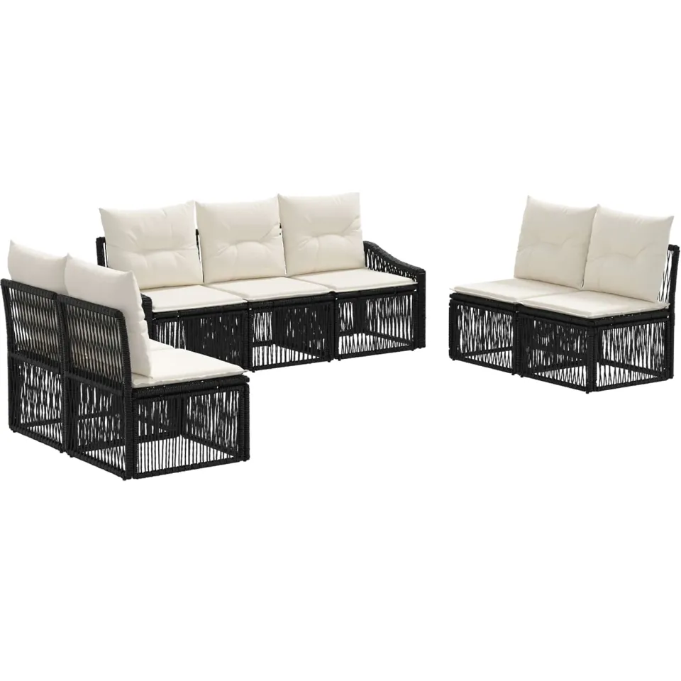 vidaXL Tuinbankenset 7 st Zwart poly rattan, foto 3