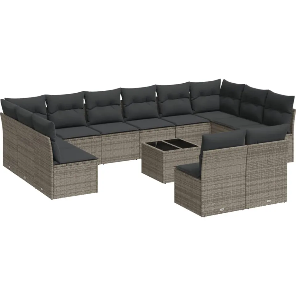 vidaXL 13-delige Loungeset met kussens poly rattan grijs
