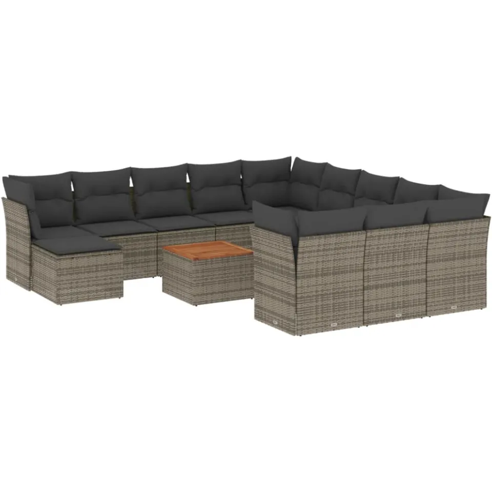 vidaXL 13-delige Loungeset met kussens poly rattan grijs, foto 4
