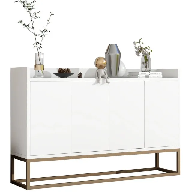 ITRONIQ Dressoir Wit - Moderne Dressoirkast Met 4 Deuren - Greeploze Buffetkast Voor Woonkamer en Eetkamer - Stijlvol - 120 CM