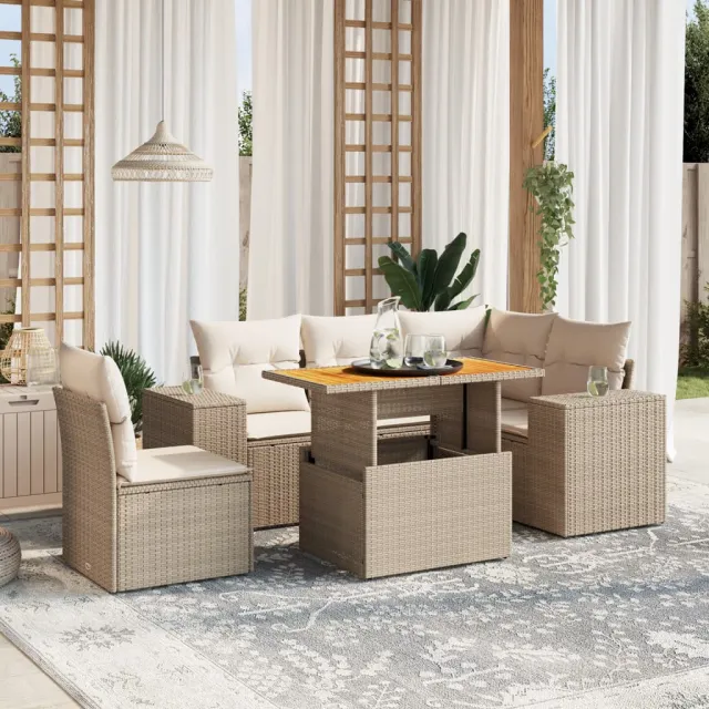 vidaXL 6-delige Loungeset met kussens poly rattan beige, foto 2
