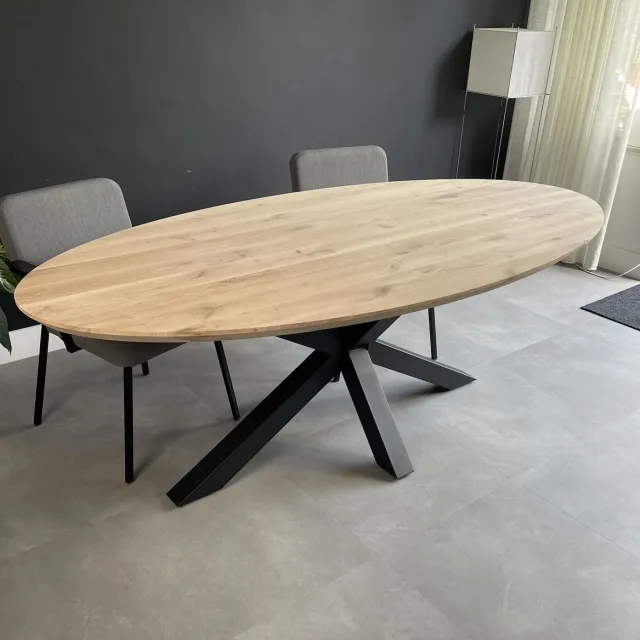 Blackwood Tafels Blackwood - Ovale Eettafel - Puur Massief Eiken - Behandeld - 180x100 centimeter - Stalen Matrix Poot Blank eiken