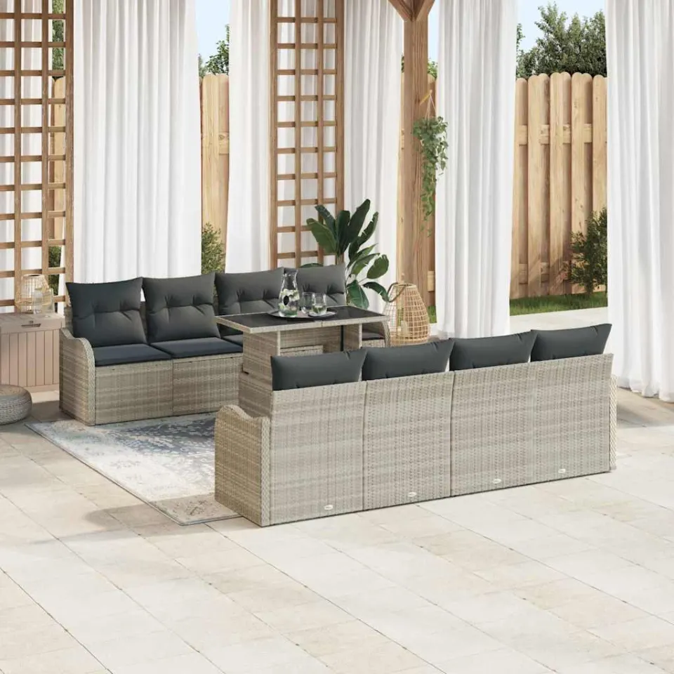 vidaXL Tuin Sofa Set 7 st Lichtgrijs poly rattan, foto 3