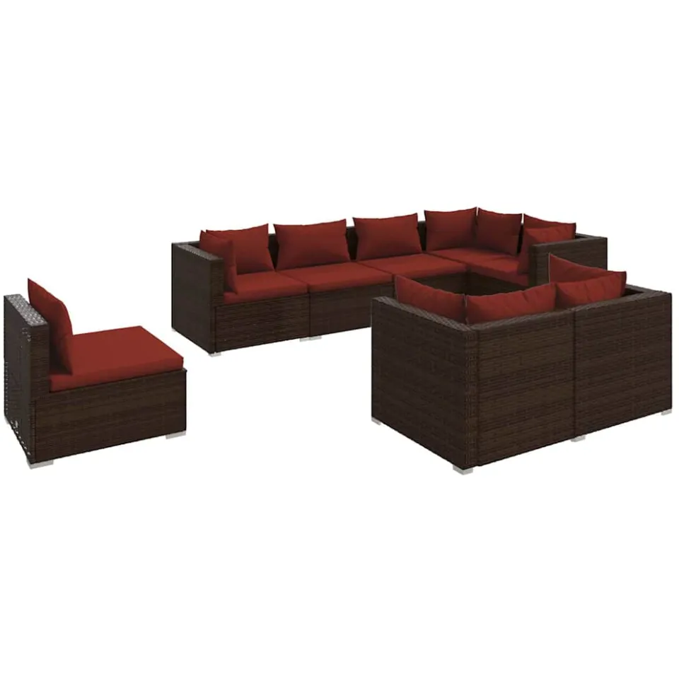 vidaXL 8-delige Loungeset met kussens poly rattan bruin, foto 4