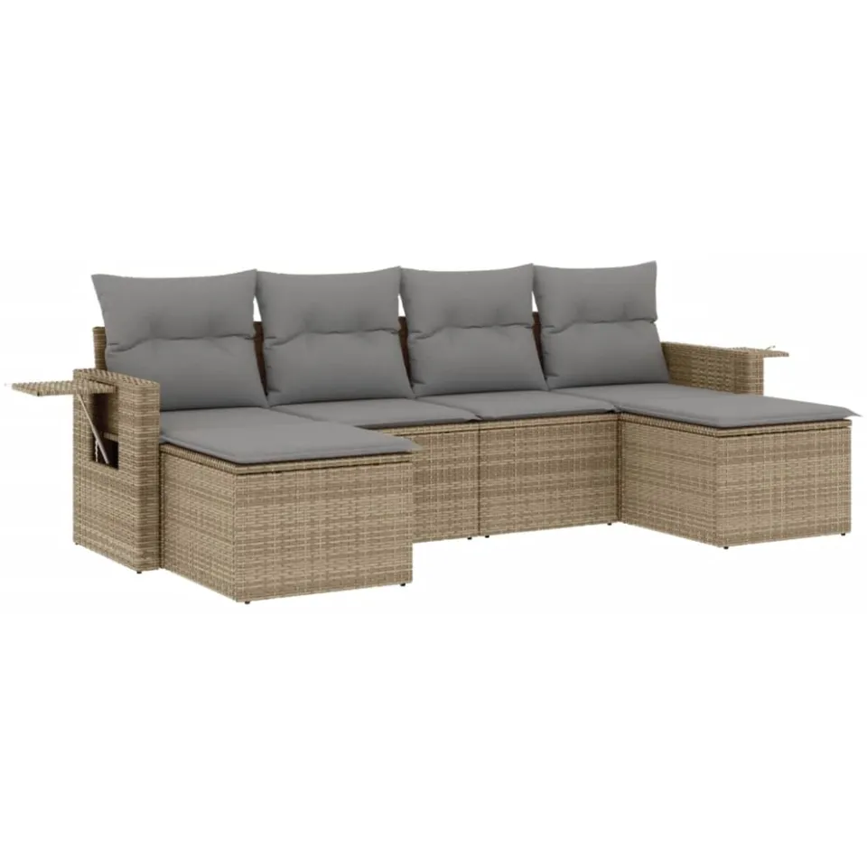 vidaXL 6-delige Loungeset met kussens poly rattan beige, foto 3