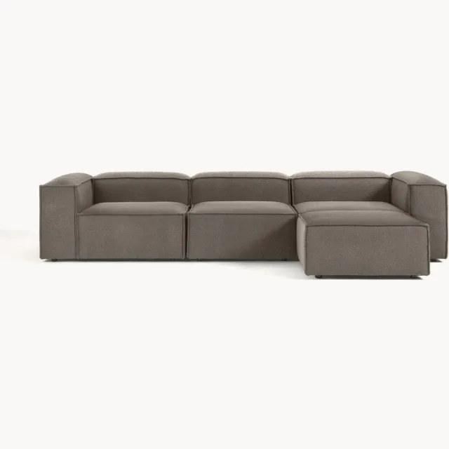Westwing Collection Lennon modulaire bank (4-zits) in bouclé met poef (links/rechts) Taupe
