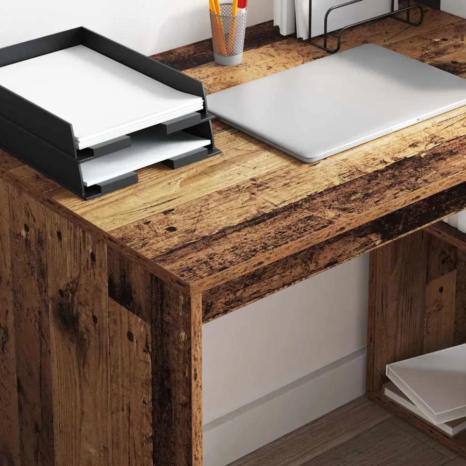vidaXL Bureau Oud Hout 108 x 55 x 103 cm Bewerkt hout bruin, foto 3