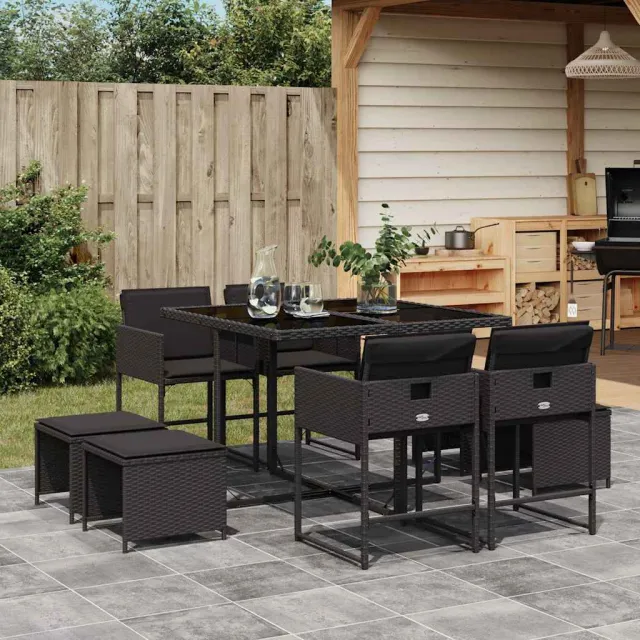 vidaXL 9-delige Tuinset poly rattan zwart, foto 2