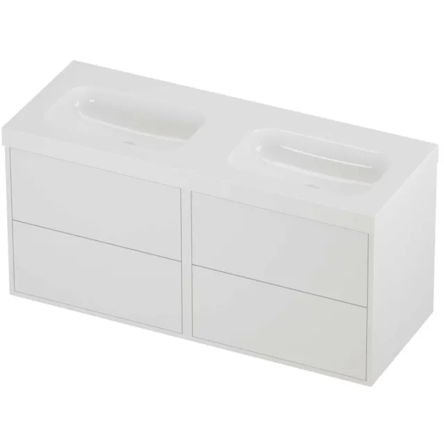 Proline Haga Badmeubelset Polystone Mezza Zonder Gat 120x46x58 cm Glans Wit Mat White Mat Wit