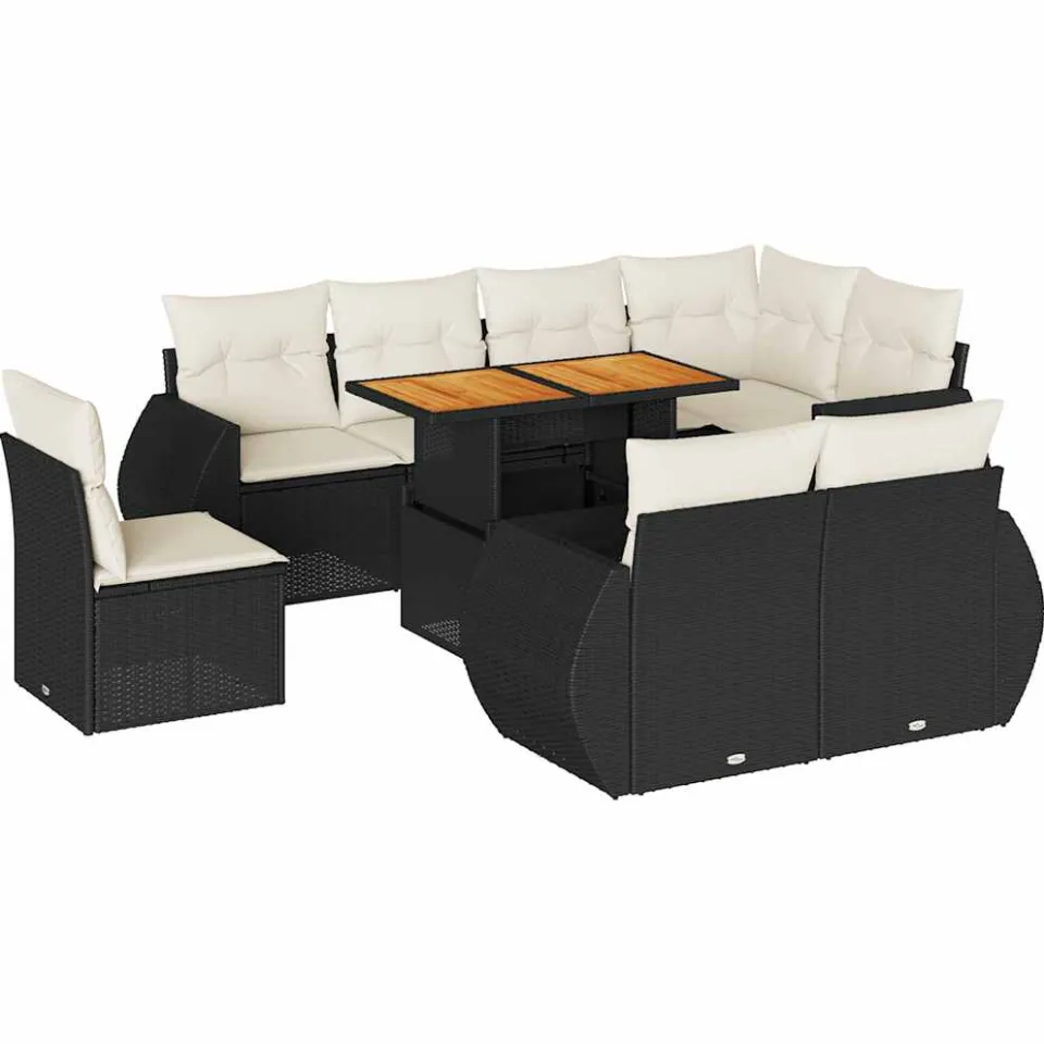 vidaXL 9-delige Loungeset met kussens poly rattan zwart, foto 3