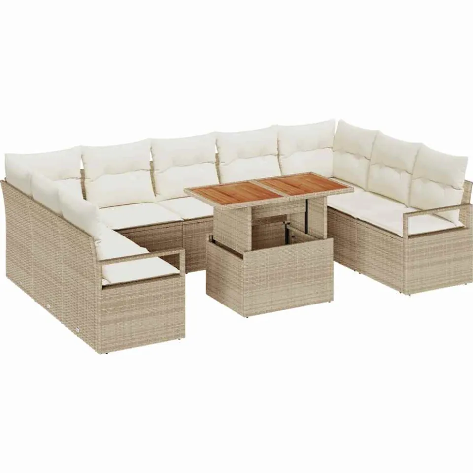 vidaXL Tuin Sofa Set 10 st Beige Poly riet, foto 4