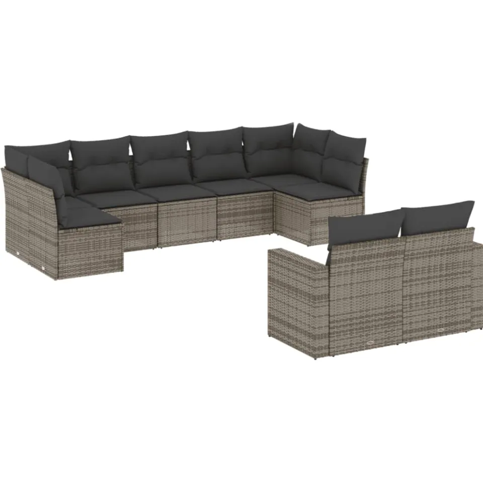 vidaXL 9-delige Loungeset met kussens poly rattan grijs, foto 3
