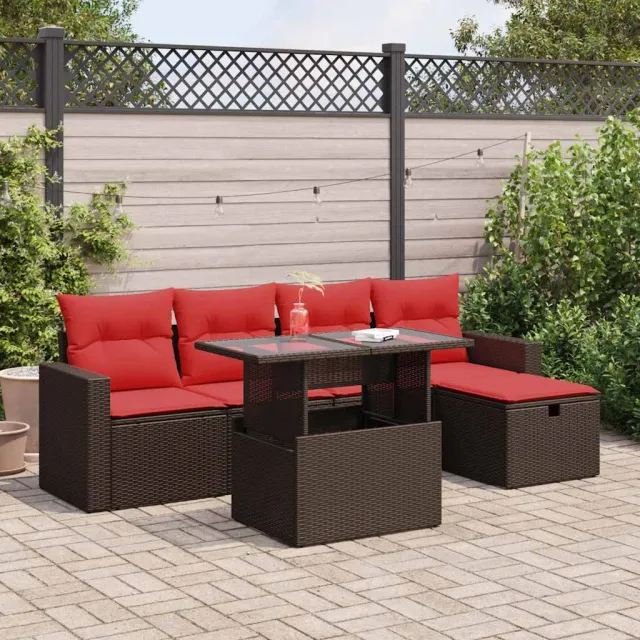 vidaXL 6-delige Loungeset met kussens poly rattan acacia bruin, foto 2