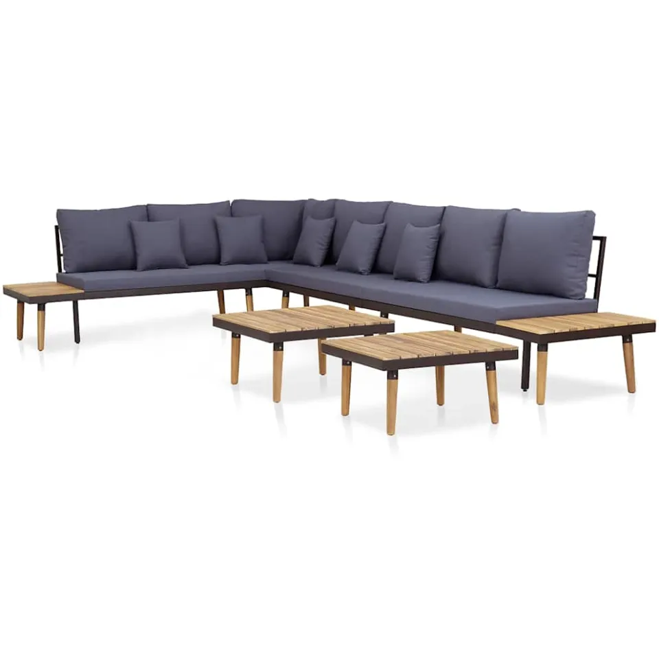 vidaXL Loungeset 7-zits met kussens massief acaciahout bruin, foto 2