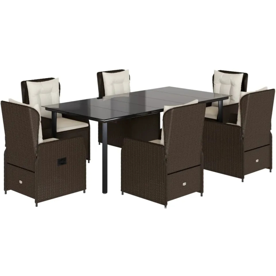 vidaXL 7-delige Tuinset met kussens poly rattan bruin, foto 3