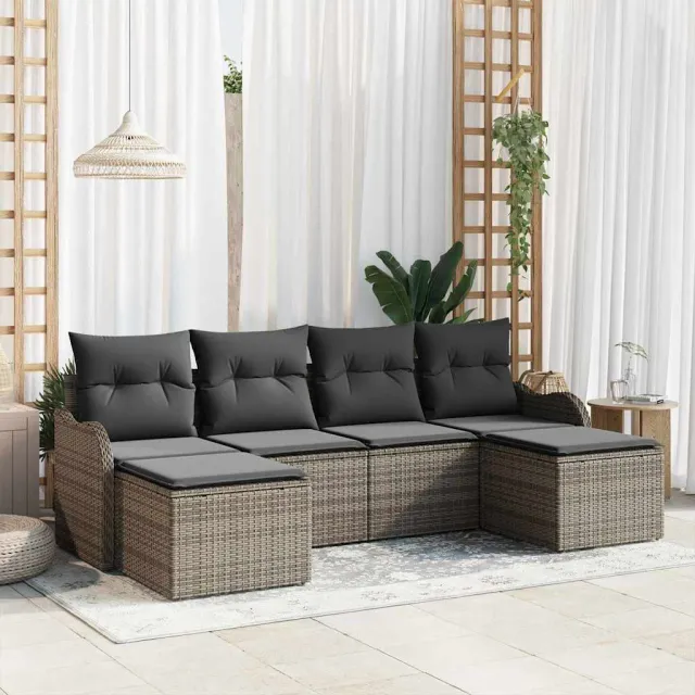 vidaXL Tuin Sofa Set 6 st Grijs poly rattan, foto 2