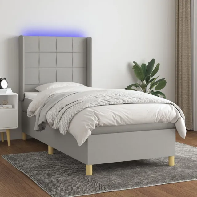 vidaXL Boxspring met matras en LED stof lichtgrijs 80x200 cm grijs