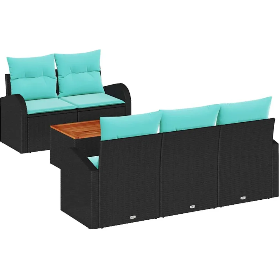 vidaXL Tuinbankenset 6 st Zwart en Turquoise poly rattan