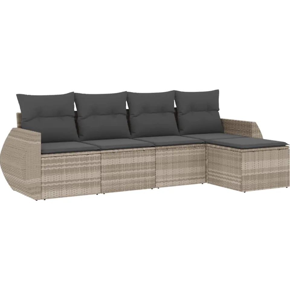 vidaXL 5-delige Loungeset met kussens poly rattan lichtgrijs grijs, foto 4