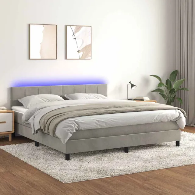 vidaXL Boxspring met matras en LED fluweel lichtgrijs 160x200 cm grijs