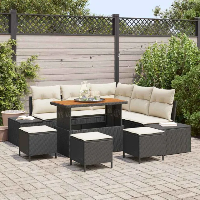 vidaXL Tuinbankenset 9 st Zwart poly rattan, foto 2