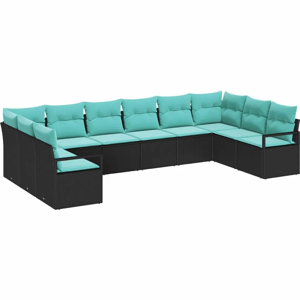 vidaXL Bankstel 10 st Zwart poly rattan